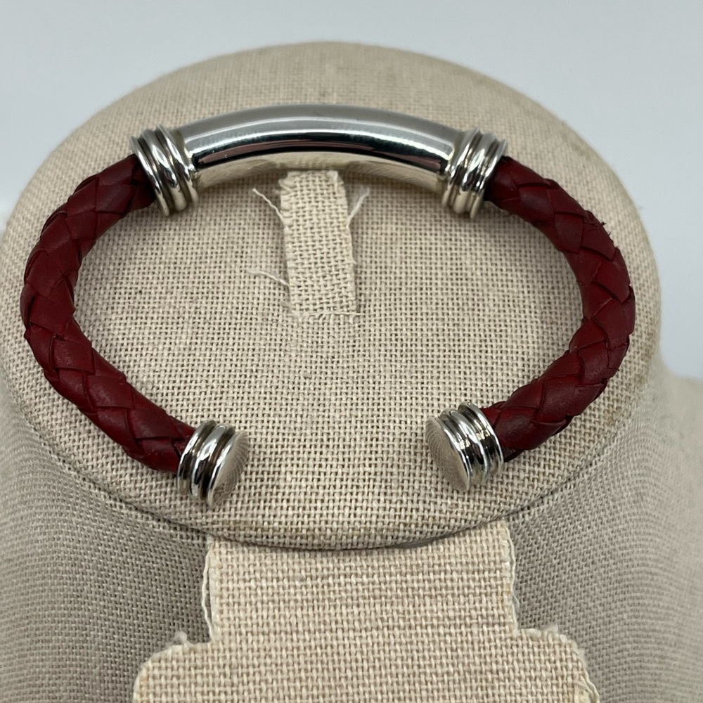 Vintage Joseph Esposito Sterling Silver & Red Leather Cuff - Picture 13 of 17